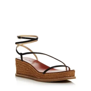 Jimmy Choo Womens Drive 60 Black Leather Open Toe Wedge Sandals Shoes New