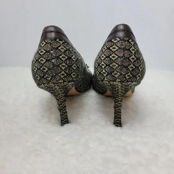 Jimmy Choo Womens Shoes  Size 9 Brown Leather Tweed Bow Pumps Heel