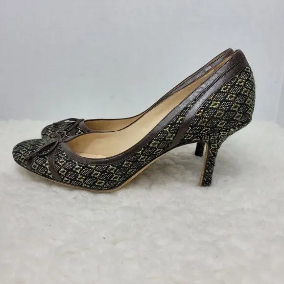Jimmy Choo Womens Shoes  Size 9 Brown Leather Tweed Bow Pumps Heel