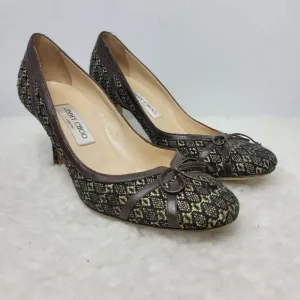 Jimmy Choo Womens Shoes  Size 9 Brown Leather Tweed Bow Pumps Heel