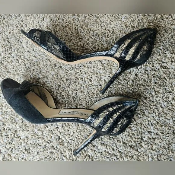Jimmy Choo snakeskin lace heel sandals size 36.5