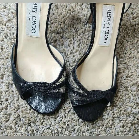 Jimmy Choo snakeskin lace heel sandals size 36.5