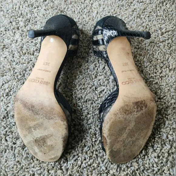 Jimmy Choo snakeskin lace heel sandals size 36.5