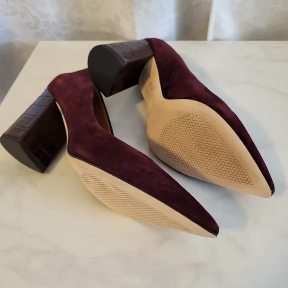 J.McLaughlin Women Shoes, Size 10, Casey Suede Block Heeled, Color Burgundy