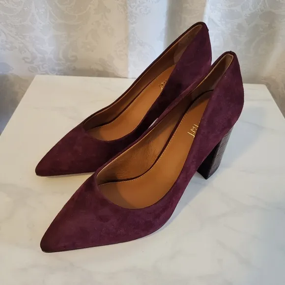 J.McLaughlin Women Shoes, Size 10, Casey Suede Block Heeled, Color Burgundy