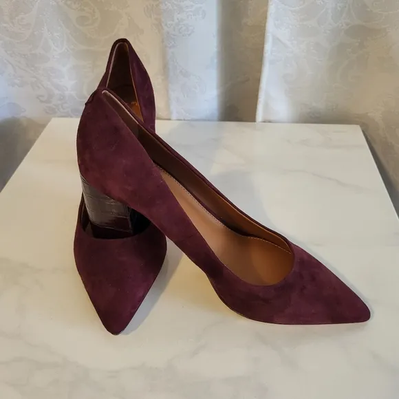 J.McLaughlin Women Shoes, Size 10, Casey Suede Block Heeled, Color Burgundy