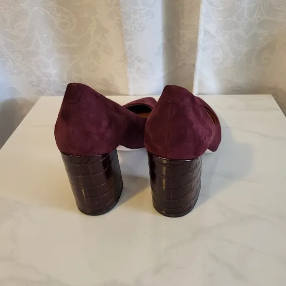 J.McLaughlin Women Shoes, Size 10, Casey Suede Block Heeled, Color Burgundy