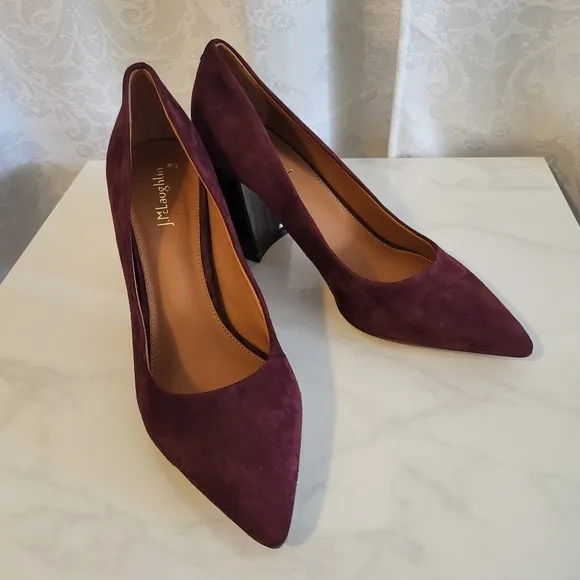 J.McLaughlin Women Shoes, Size 10, Casey Suede Block Heeled, Color Burgundy
