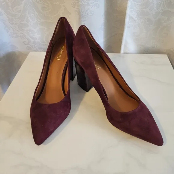 J.McLaughlin Women Shoes, Size 10, Casey Suede Block Heeled, Color Burgundy