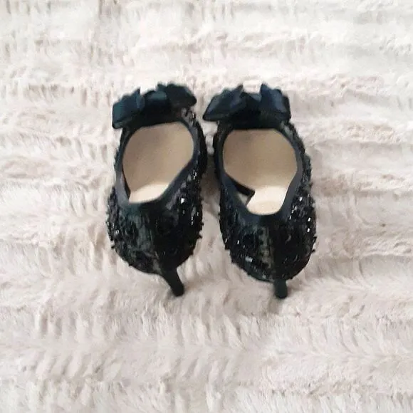 Joan &amp; David Dacutie Black Lace Beaded Platform Heels Size 7.5M