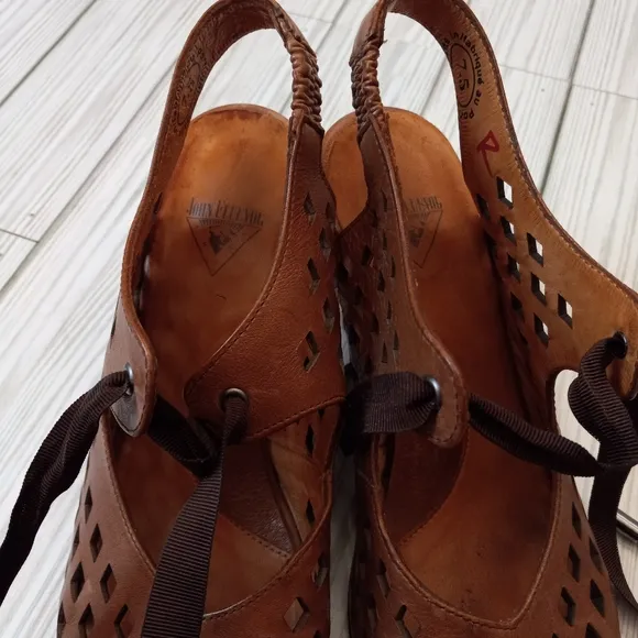 John Fluevog Belle Star Brown Leather Heel Sandals