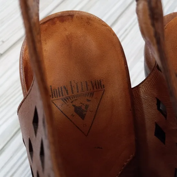 John Fluevog Belle Star Brown Leather Heel Sandals