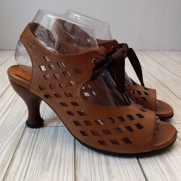 John Fluevog Belle Star Brown Leather Heel Sandals