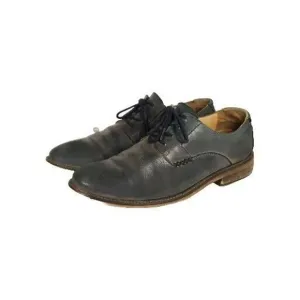 John Fluevog Men's Grant US 9 Black Distressed Leather CapToe Derby Dress Shoes