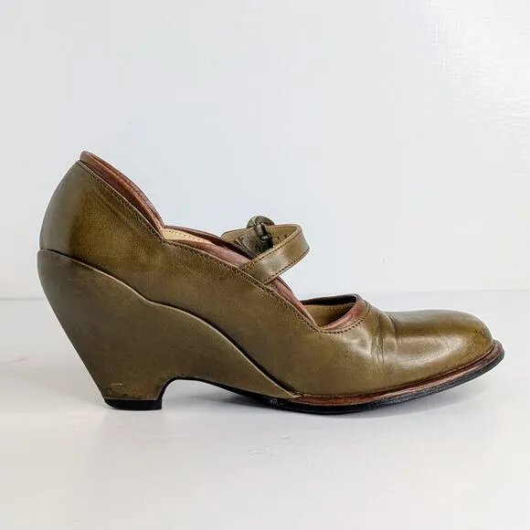 John Fluevog Shoes Pinups Miss September Womens 6 Green Mary Jane Wedge Heels