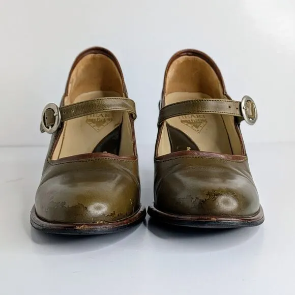 John Fluevog Shoes Pinups Miss September Womens 6 Green Mary Jane Wedge Heels