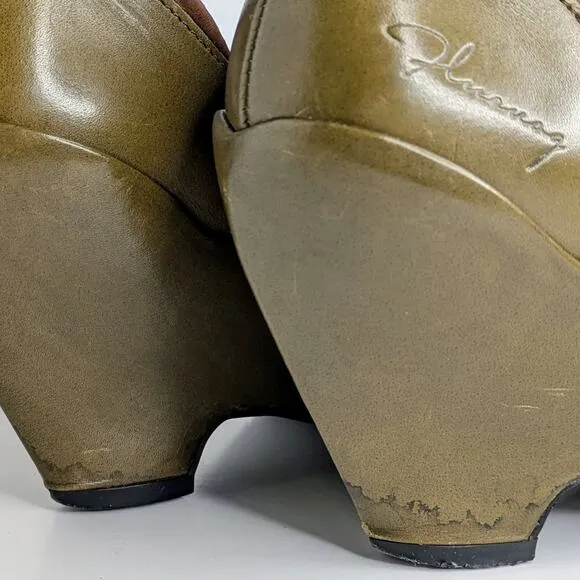 John Fluevog Shoes Pinups Miss September Womens 6 Green Mary Jane Wedge Heels