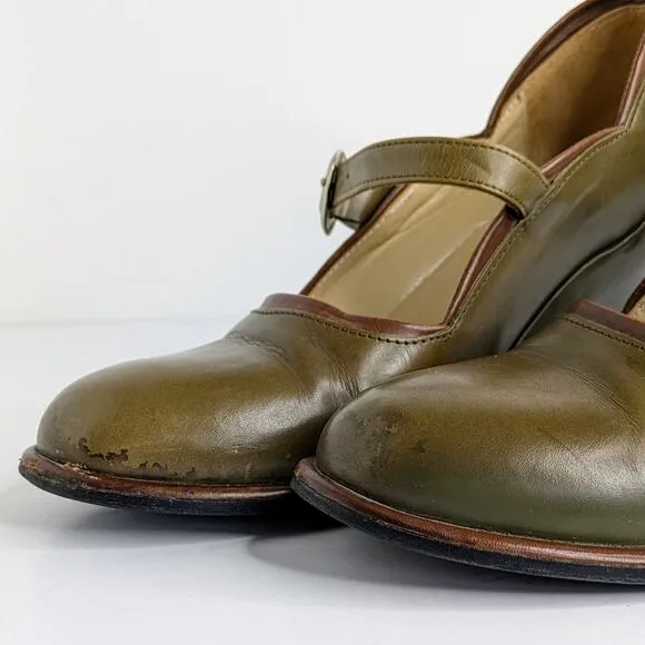 John Fluevog Shoes Pinups Miss September Womens 6 Green Mary Jane Wedge Heels