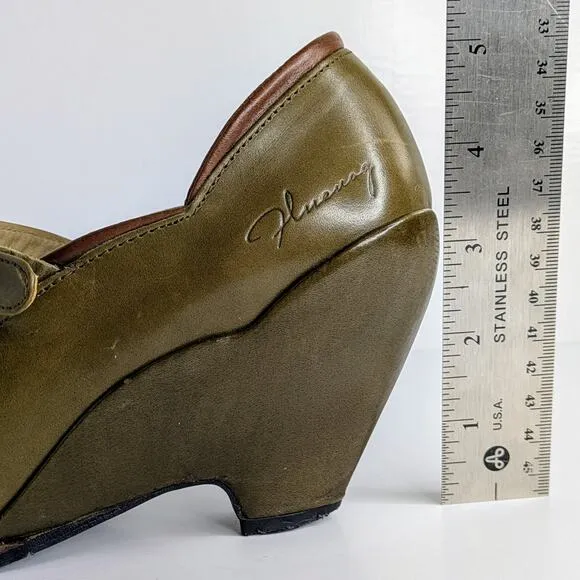 John Fluevog Shoes Pinups Miss September Womens 6 Green Mary Jane Wedge Heels