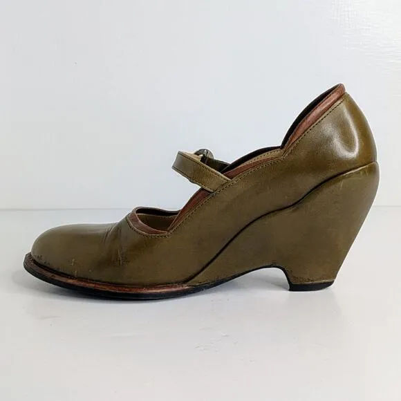 John Fluevog Shoes Pinups Miss September Womens 6 Green Mary Jane Wedge Heels