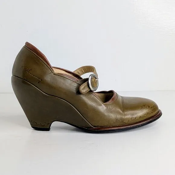 John Fluevog Shoes Pinups Miss September Womens 6 Green Mary Jane Wedge Heels