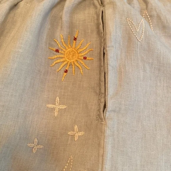 Johnny Was Monroe Natural Linen Elasticated Drawstring Embroidered Shorts SMALL