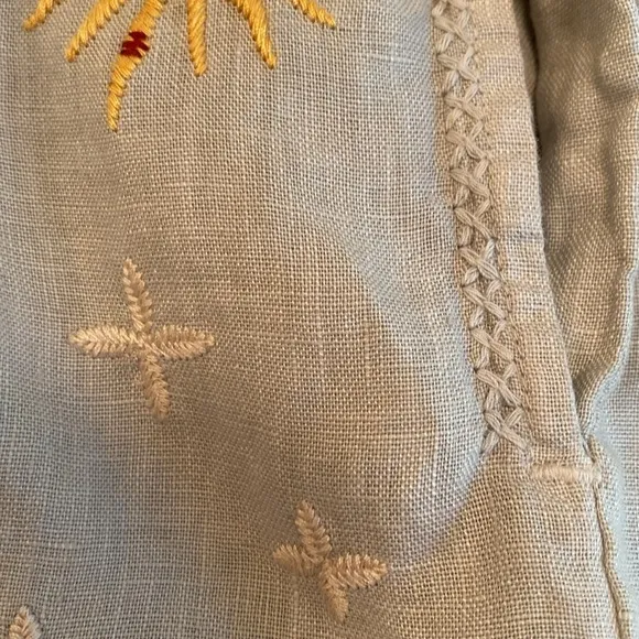 Johnny Was Monroe Natural Linen Elasticated Drawstring Embroidered Shorts SMALL