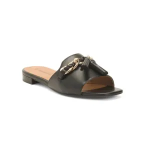 JOHNSTON AND MURPHY Black Leather Lilly Chain Slide Sandals