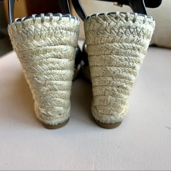 Joie Lena Espadrille Wedge Black Leather Sandals Women’s Size EU 38 US 7.5