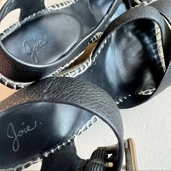 Joie Lena Espadrille Wedge Black Leather Sandals Women’s Size EU 38 US 7.5