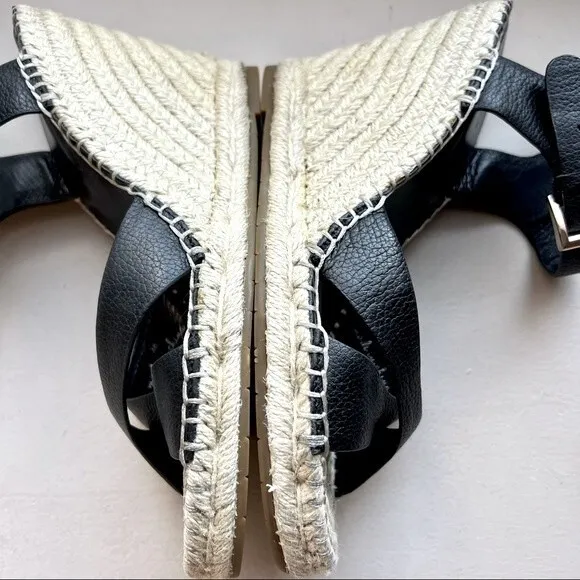 Joie Lena Espadrille Wedge Black Leather Sandals Women’s Size EU 38 US 7.5