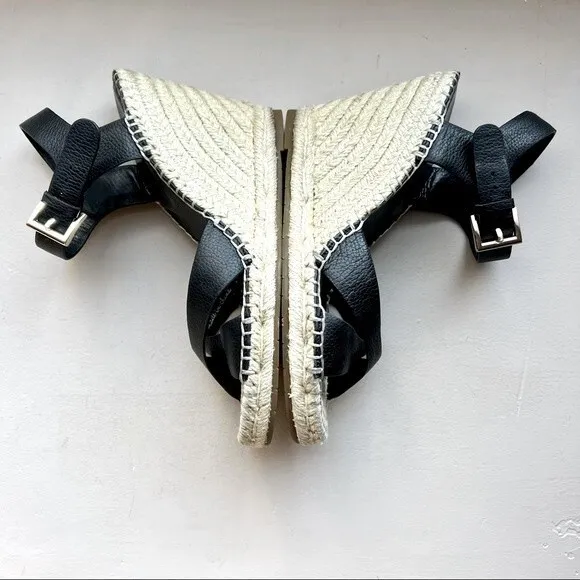 Joie Lena Espadrille Wedge Black Leather Sandals Women’s Size EU 38 US 7.5