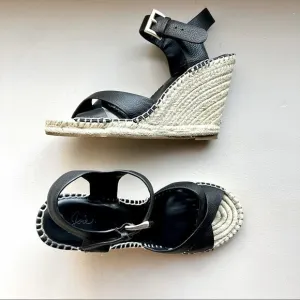 Joie Lena Espadrille Wedge Black Leather Sandals Women’s Size EU 38 US 7.5