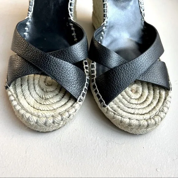 Joie Lena Espadrille Wedge Black Leather Sandals Women’s Size EU 38 US 7.5