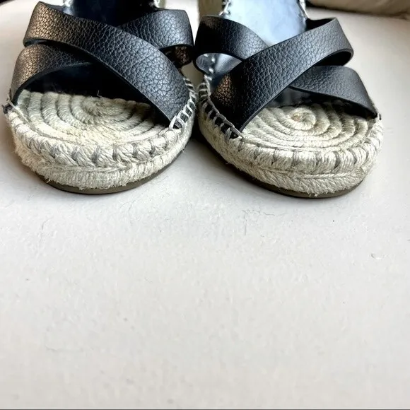 Joie Lena Espadrille Wedge Black Leather Sandals Women’s Size EU 38 US 7.5