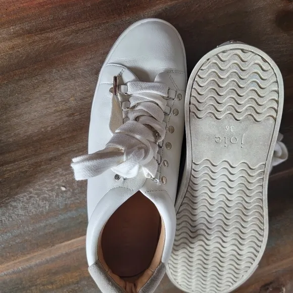 JOIE Off White Handan Sneaker Shoes With Gold Studs Accents Sz 36 / 6