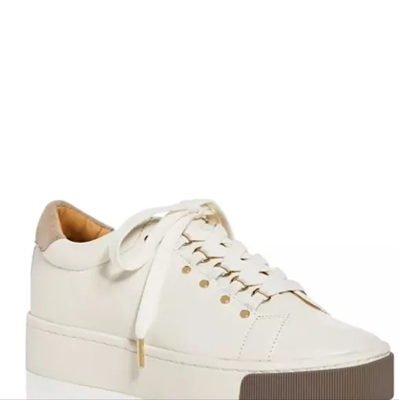 JOIE Off White Handan Sneaker Shoes With Gold Studs Accents Sz 36 / 6