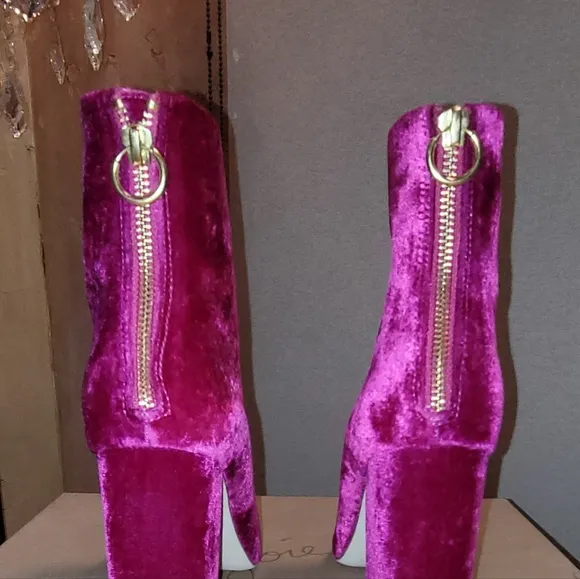JOIE Saleema Velvet Block Heel Ankle Boots Booties - Cerise Hot Pink - Size 37.5
