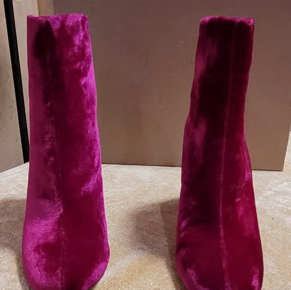 JOIE Saleema Velvet Block Heel Ankle Boots Booties - Cerise Hot Pink - Size 37.5