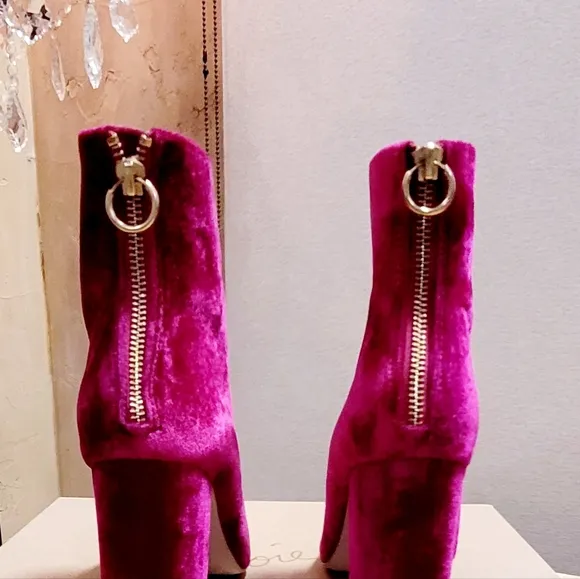 JOIE Saleema Velvet Block Heel Ankle Boots Booties - Cerise Hot Pink - Size 37.5