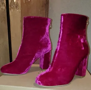 JOIE Saleema Velvet Block Heel Ankle Boots Booties - Cerise Hot Pink - Size 37.5