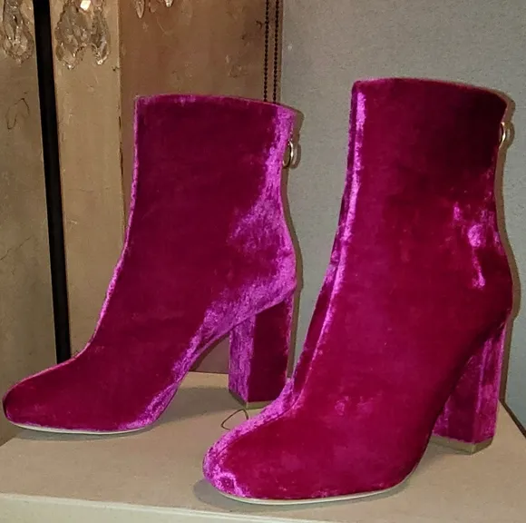 JOIE Saleema Velvet Block Heel Ankle Boots Booties - Cerise Hot Pink - Size 37.5