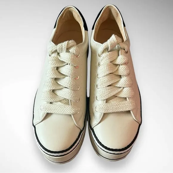 JOIE Women's Dabnis White Stripe Platform Sneakers Size 37 | EUC