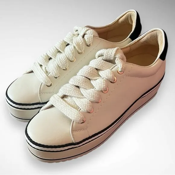 JOIE Women's Dabnis White Stripe Platform Sneakers Size 37 | EUC