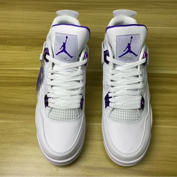 Jordan 4 Retro Purple Metallic Men’s White Athletic Shoes Sneakers Preowned