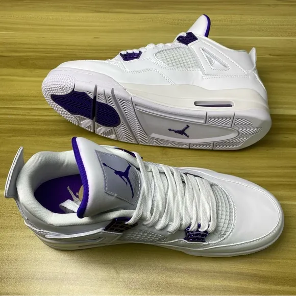Jordan 4 Retro Purple Metallic Men’s White Athletic Shoes Sneakers Preowned