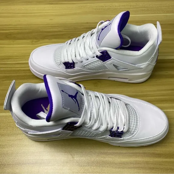 Jordan 4 Retro Purple Metallic Men’s White Athletic Shoes Sneakers Preowned