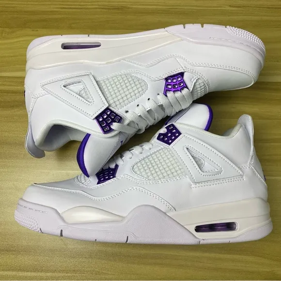 Jordan 4 Retro Purple Metallic Men’s White Athletic Shoes Sneakers Preowned