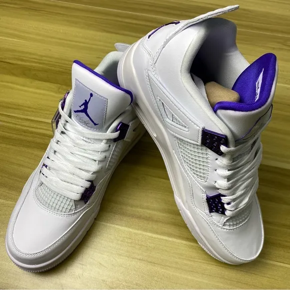 Jordan 4 Retro Purple Metallic Men’s White Athletic Shoes Sneakers Preowned