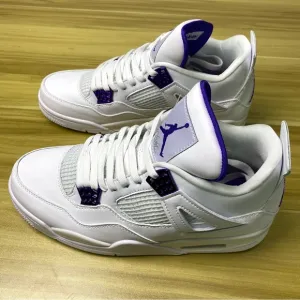 Jordan 4 Retro Purple Metallic Men’s White Athletic Shoes Sneakers Preowned